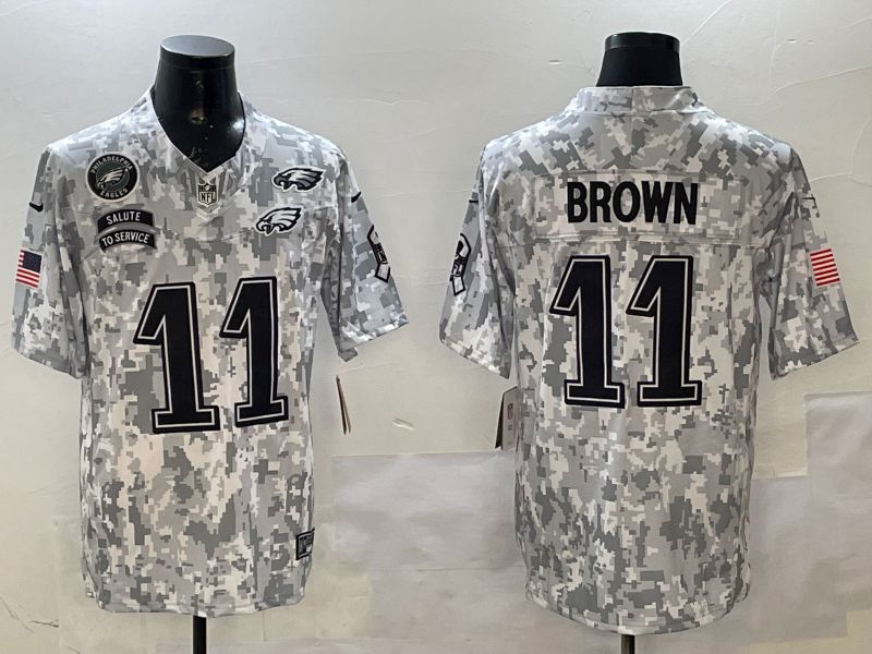 Men Philadelphia Eagles #11 Brown Camo Nike 2025 Salute to Service Limited NFL Jersey style 1